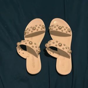 White pearled sandals from Olivia miller